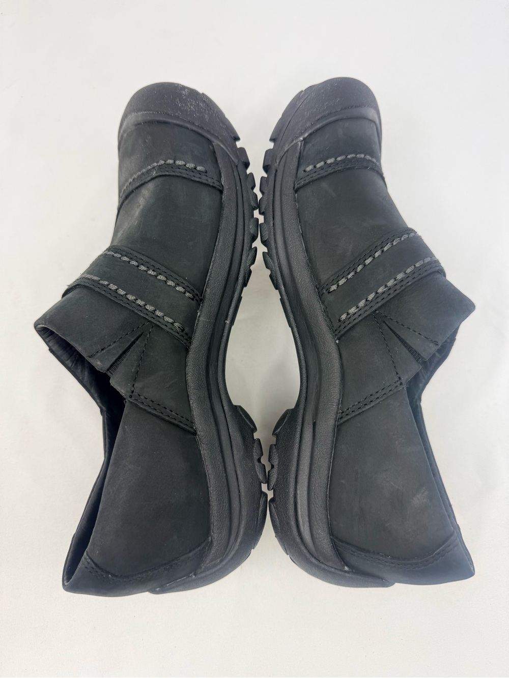 Keen KACI Black Full Grain Leather Slip On Clog Shoes - Picture 11 of 16